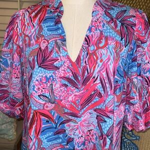 Pre-Owned Lilly Pulitzer  Arcella Dress Ruby Red Wild Times  Size 6 Like New